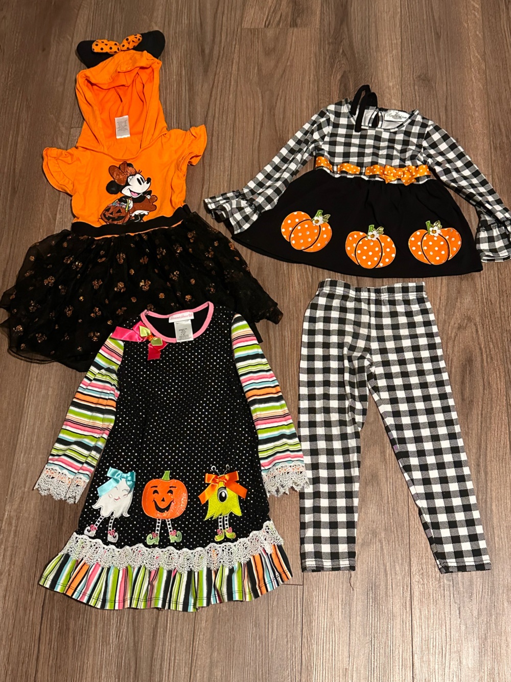 Bundle of Girls 4T Halloween Pumpkin & Gingham Outfit Set - Black & Orange